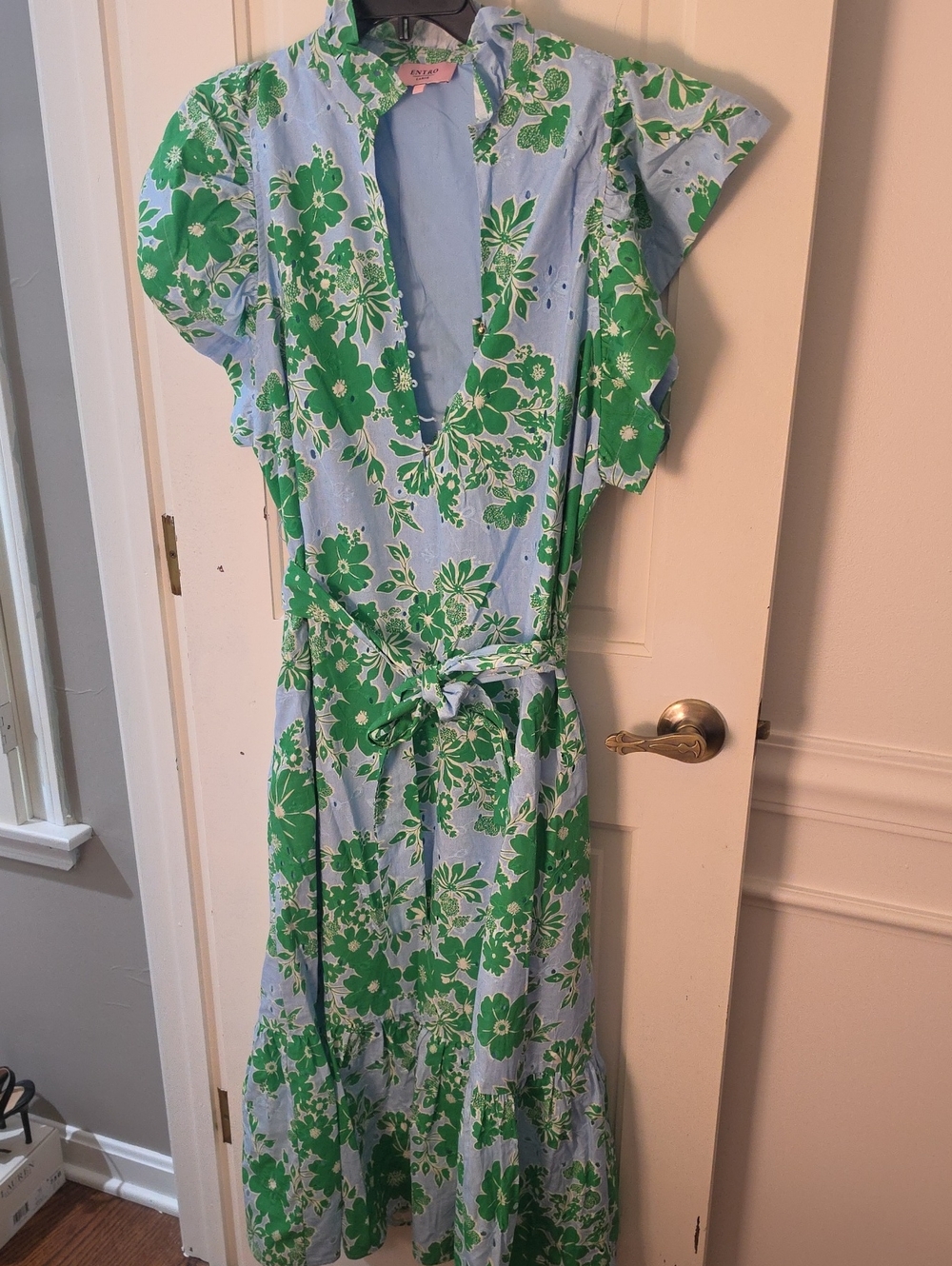 entro Blue and Green Floral Wrap Maxi Dress